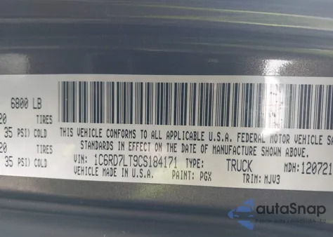 2012 Ram 1500 Slt z USA, uszkodzony, nr VIN 1C6RD7LT9CS184171